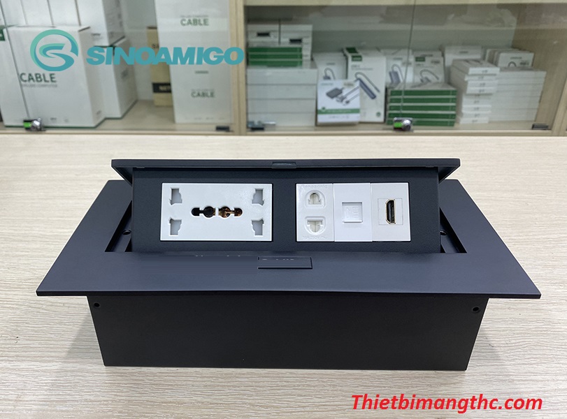 Hộp ổ cắm điện, mạng, HDMI âm bàn Sinoamigo STS-212GST-2B màu đen